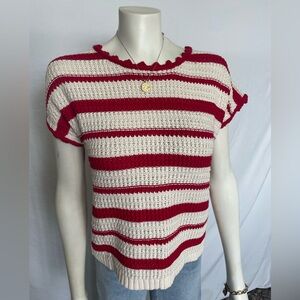 Blu Pepper 100% Cotton Striped Short Sleeve Sweater Preppy Cottagecore New Tags